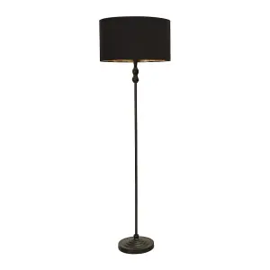 ValueLights Maggie Black Metal Candlestick Floor Lamp with Black and Metallic Gold Shade and LED Bulb