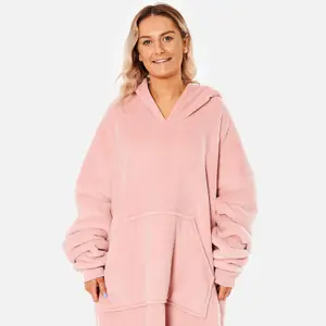 Sienna Long Hoodie Blanket Soft Sherpa Fleece Oversized Sweatshirt - Blush