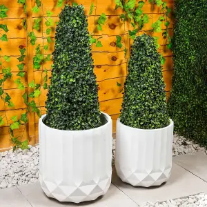 Set of 2 Large Handmade Round Plant Pots - Modern MgO Flower Planters with Geometric Texture Design and Drainage Hole