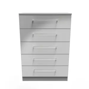 Chester 5 Drawer Chest in Uniform Grey Gloss & Dusk Grey (Ready Assembled)