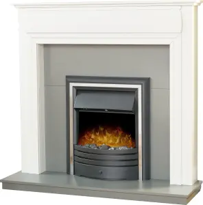 Honley Fireplace in Pure White & Grey with Cambridge Electric Fire in Black, 48 Inch