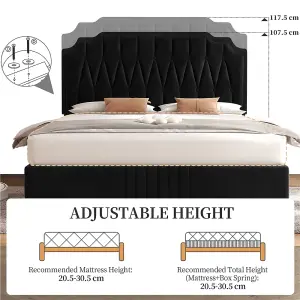 Yaheetech Black 5ft King Upholstered Bed Frame with Button-Tufted Adjustable Headboard and Wooden Slat Support