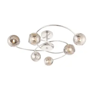 Luminosa Aerith 6 Light Semi flush Chrome, Smokey Mirror Tinted Glass, G9