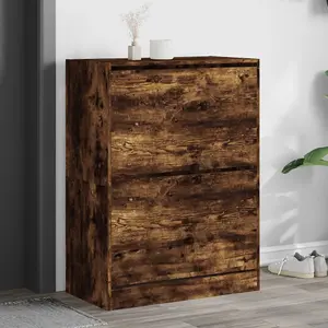 Shoe Cabinet with 2 Flip-Drawers Smoked Oak 80x42x108 cm