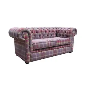 Chesterfield Handmade Tartan 2 Seater Sofa Balmoral Amethyst Purple Fabric In Classic Style