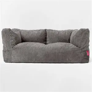 Lounge Pug Giant 2 Seater Bean Bag Sofa Cord Graphite Grey Albert Beanbag Couch