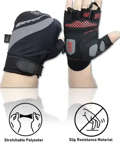 SMART FIT & Multipurpose Fingerless Sports Leather, Top Premium Quality Italian Polyester, GEL Padded Lightweight Gloves