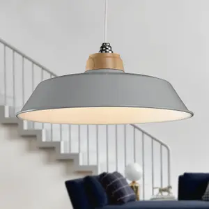 First Choice Lighting Jakob Grey Metal and Wood Easy Fit Pendant Shade