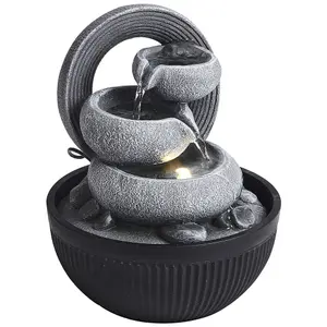 Grey Garden Fountain Resin Rock Effect Water Feature with LED Light