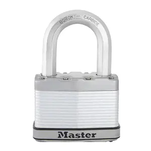 Master Lock Excell Heavy duty Laminated Steel Black Open shackle Padlock (W)64mm