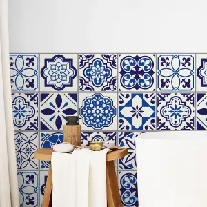 24 Pieces 15x15cm Spanish & Moroccan Blue Tile Stickers