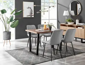 Kylo Brown Wood Effect Dining Table & 4 Grey Pesaro Black Leg Chairs