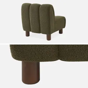 sweeek. Armchair with rounded wooden legs and khaki bouclette fabric