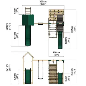 Rebo Wooden Climbing Frame with Swings, 6+8FT Slides & Climbing Wall - Alverstone
