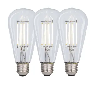 Harper Living 8 Watts ST64 E27 LED Bulb Clear Cool White Dimmable, Pack of 3