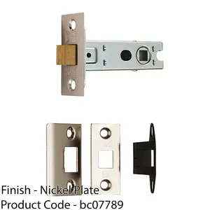 64mm Bolt Through Tubular Door Latch Square Strike Plate Forend Nickel Plated