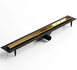 Linear shower drain channel in Gold Polished stainless steel