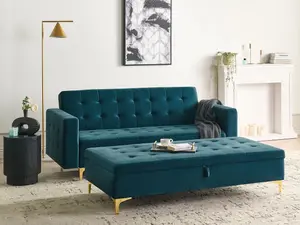 3 Seater Velvet Sofa Bed with Storage Ottoman Teal ABERDEEN