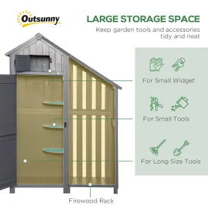 Outsunny Fir Garden Storage Shed With Shelves Log Rack, For Garden Tools