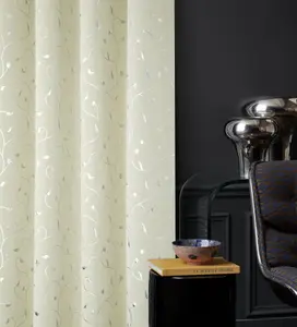 Home Curtains Victoria Metallic 108w x 90d" (274x229cm) Cream Eyelet Curtains (PAIR)