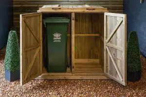 Wheelie Bin Store Double - L80.4 x W134 x H120 cm - Timber - Fits 1 x 240L & 1 x 140L Wheelie Bins