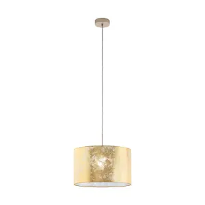 Pendant Ceiling Light Colour Champagne Shade Gold Fabric Bulb E27 1x60W