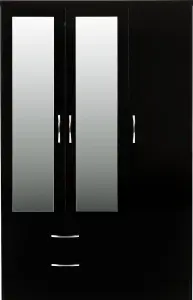 Nevada 3 Door 2 Drawer Mirrored Wardrobe in Black Gloss Finish