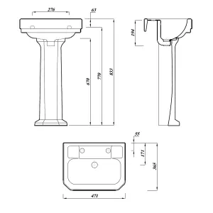 Cooke & Lewis Serina White Rectangular Full pedestal Basin (H)83.3cm (W)47cm