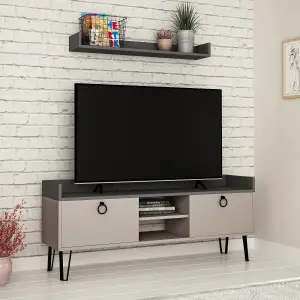 Decortie Keday Modern TV Unit Multimedia Centre Mocha Grey Anthracite Grey with Wall Shelf Unit 140cm