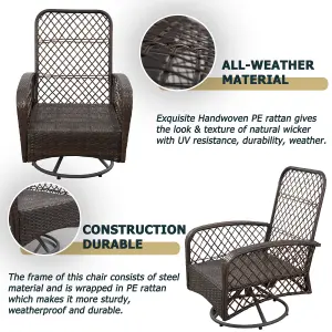 Patio Rattan Swivel Chair, 360 Degrees Swivel Lounge Armchair with Soft Cushion, Weatherproof PE Ratta - Brown