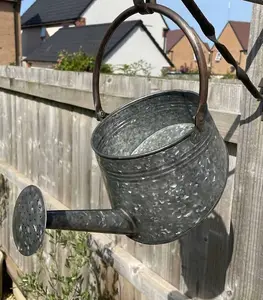 Galvanised Watering Can Hanging Wall Planter Metal Outdoor Garden Flower Pot