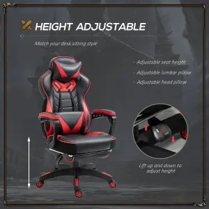 Vinsetto Gaming Chair Ergonomic Reclining Manual Footrest Wheels Stylish Red