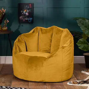 icon Sirena Scallop Chair Bean Bag Ochre Yellow Velvet Bean Bags