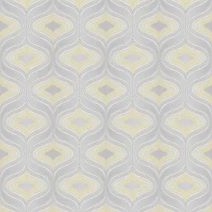 Grandeco Nuevo Grey & yellow Glitter & mica effect Geometric Textured Wallpaper Sample