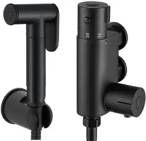 Black Round Douche Thermostatic Bar Valve with Shower Spray Kit Matt Black