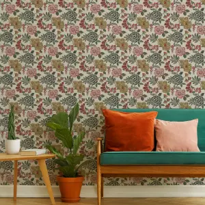 Boutique Berkeley Multicolour Metallic effect Floral Textured Wallpaper Sample