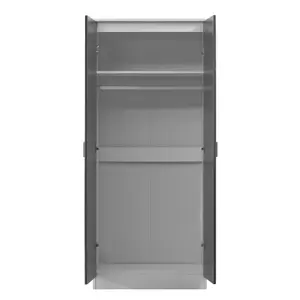 REFLECT 2 Door Plain Wardrobe in Gloss Grey Door Fronts and Matt White Carcass