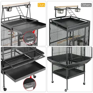 Yaheetech Black Play Top Metal Rolling Bird Cage w/ Industrial Wheels