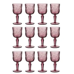 Set of 12 Luxury Embossed Pink Drinking Wine Glass Wine Goblets 270ml