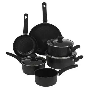 URBNCHEF 24cm Depth 6 Pieces 2 Casserole Pots Saucepan & 2 Frying Pan Forged Carbon Induction Cookware Set