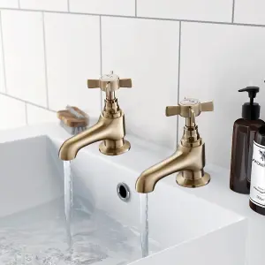 BATHWEST Basin Pillar Taps Pair Antique Twin Bathroom Sink Mixer Taps Cross Lever Tap