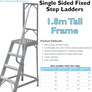 1m Heavy Duty Single Sided Fixed Step Ladders Handrail Platform Safety Barrier