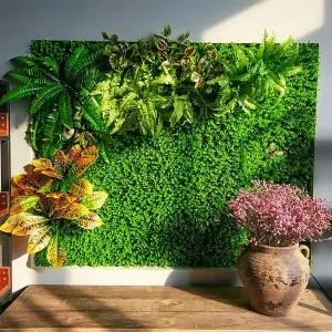 Artificial Grass Siding 6 Pcs Green Ivy Wall Panel Set for Indoor or Outdoor Use 60 x 40cm