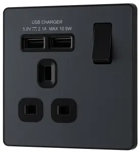 BG Evolve PCDMG21U2B Matt Grey 1 Gang 13A 2x USB-A 2.1A Socket-Black Insert