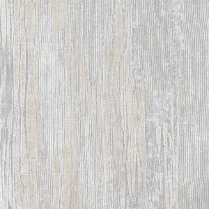 Galerie Feel Beige Metallic Wooden Plank Wallpaper Roll