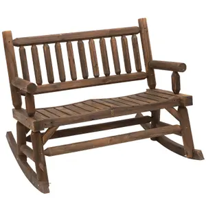 Outsunny Fir Wood Rocking Bench Wooden Patio 2-Person Outdoor Rocker