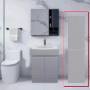 Handleless High Gloss Light Grey 2 Door 1 Drawer Bathroom Storage Tall Boy Cabinet 1800mm