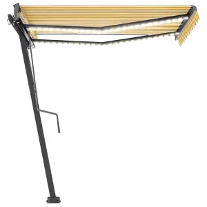 Berkfield Manual Retractable Awning with LED 350x250 cm Yellow and White