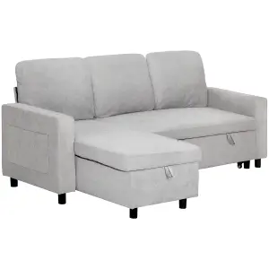 HOMCOM Pull Out Sofa Bed L Shape Corner Sofa w/ Reversible Chaise Light Grey