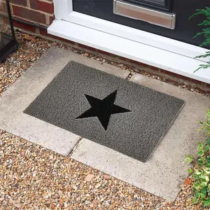 Nicoman Grey & Black Embossed Star Doormat - 60x40cm